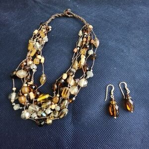 Genuine Amber, Topaz, Citrine, Silver, Wood, pieces Torsade w/ earrings